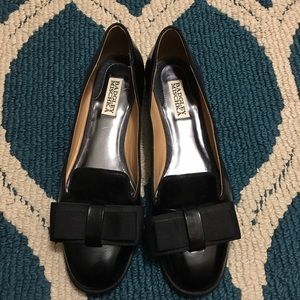 BADGLEY MISCHKA Black Patent Leather Bow Flats